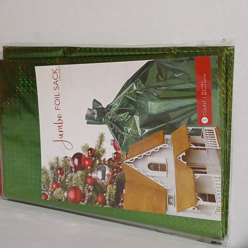 Jumbo Holiday Foil Sack Green NWT